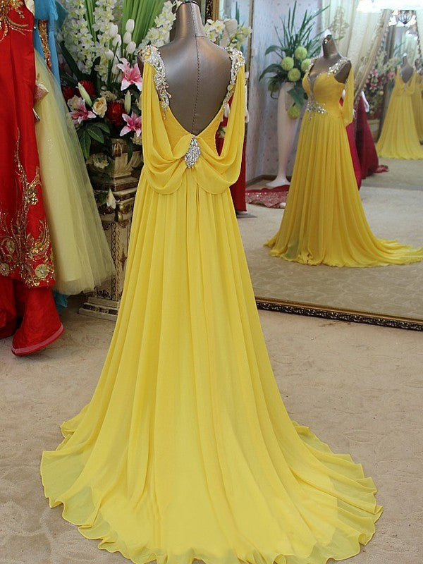 Vestidos de fiesta de gasa sin mangas con tirantes elegantes y corte en A