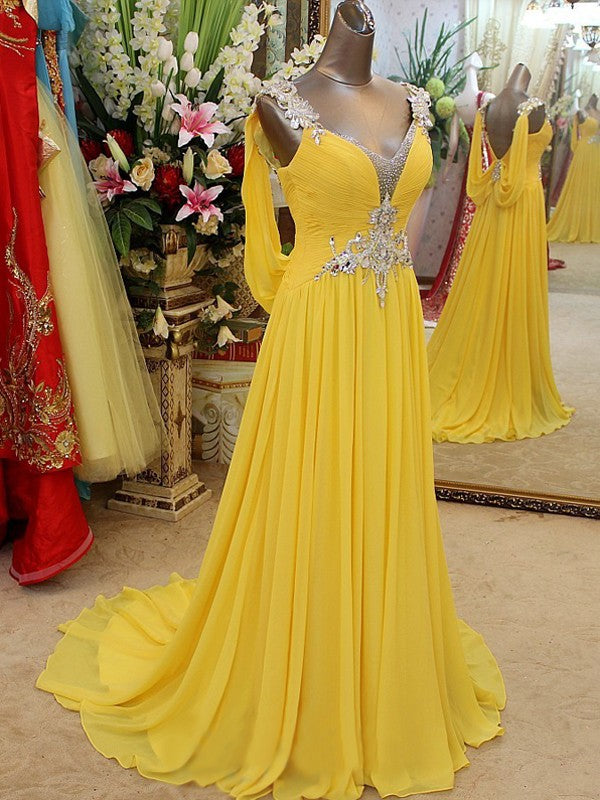 Vestidos de fiesta de gasa sin mangas con tirantes elegantes y corte en A