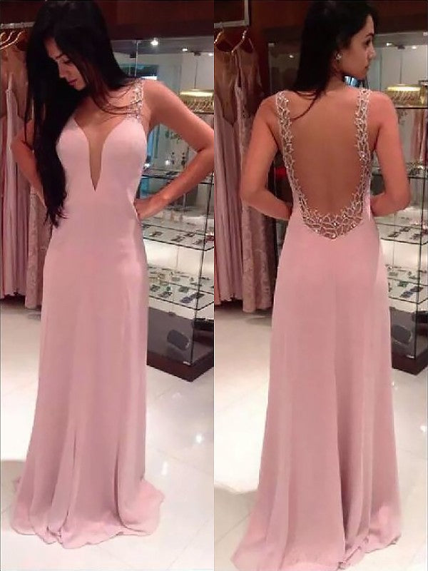 Vestidos de fiesta de gasa hasta el suelo, corte en A, sin mangas, con tirantes elegantes y pedrería.