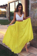 Vestidos de fiesta de dos piezas de gasa de encaje, sin mangas, con tirantes elegantes y corte en A, sin mangas y hasta el suelo.