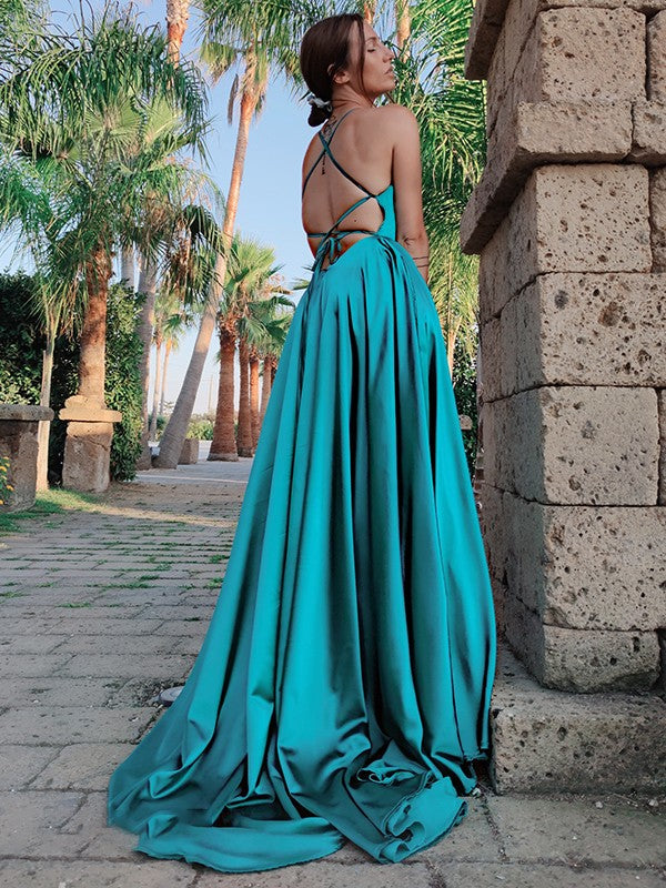 Vestidos de fiesta de corte A/con tirantes elegantes, sin mangas, con volantes y acabado satinado tipo seda.