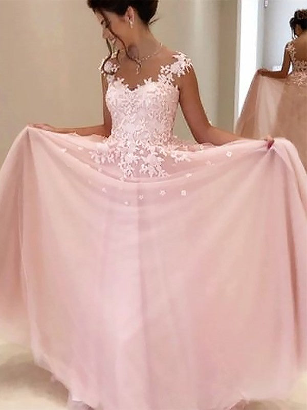 Vestidos de graduación de corte A/elegantes, sin mangas, con apliques de tul y escote corazón hasta el suelo