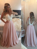 Vestidos de graduación de gasa hasta el suelo, corte en A/elegante, sin mangas, con perlas y escote corazón.