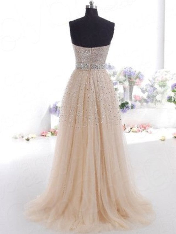 Vestidos de graduación de tul sin mangas con escote corazón/corte en A/elegantes