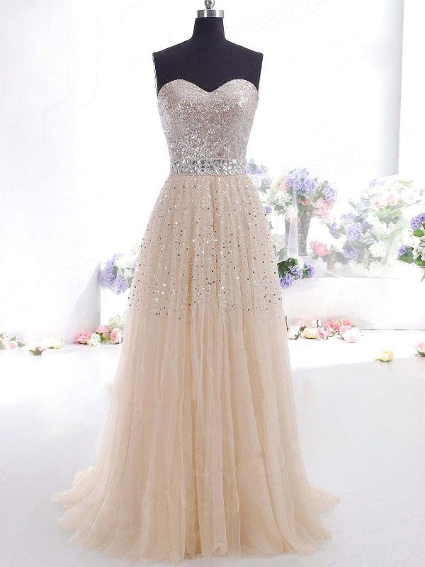 Vestidos de graduación de tul sin mangas con escote corazón/corte en A/elegantes