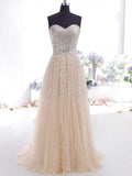 Vestidos de graduación de tul sin mangas con escote corazón/corte en A/elegantes