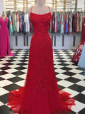 Vestidos de graduación sin mangas con tirantes finos, apliques de tul elegantes y corte en A