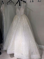Vestidos de graduación elegantes de tul sin mangas con escote en V y corte en A