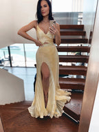Vestidos de fiesta sin mangas con volantes de organza, escote en V elegante y corte en A