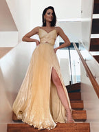 Vestidos de fiesta sin mangas con volantes de organza, escote en V elegante y corte en A