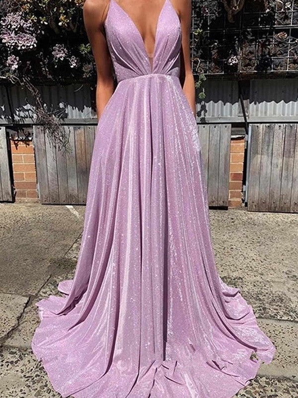Vestidos de fiesta sin mangas con escote en A/elegante en V y volantes