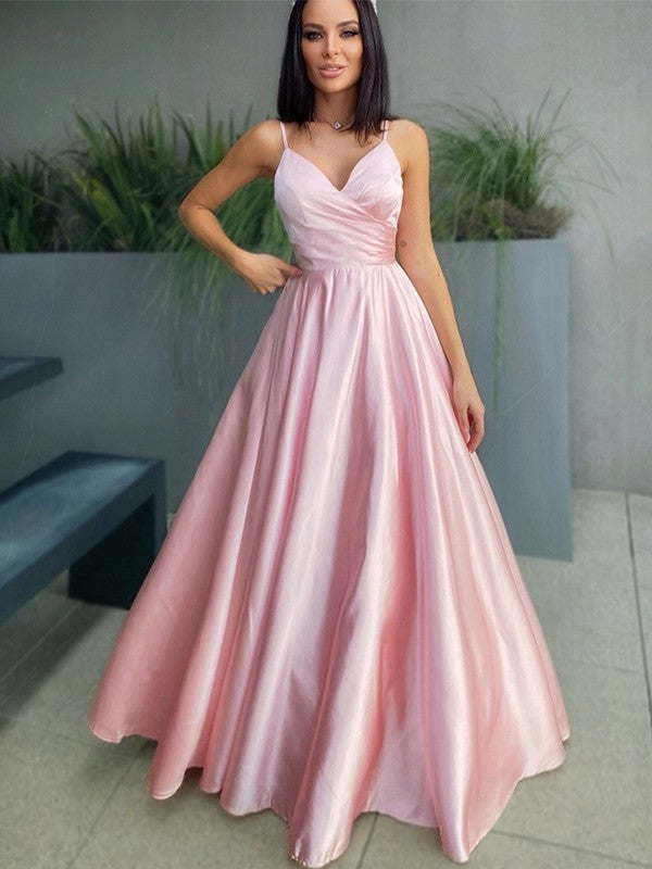 Vestidos de graduación largos hasta el suelo, de satén, sin mangas, con escote en V elegante y corte en A.