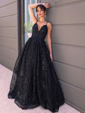Vestidos de fiesta de lentejuelas sin mangas con escote en V elegante/corte en A