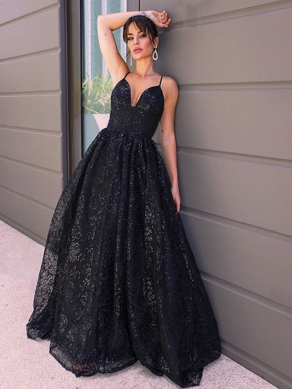 Vestidos de fiesta de lentejuelas sin mangas con escote en V elegante/corte en A
