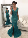 Vestidos de fiesta de tul con lentejuelas, sin mangas, corte en A/elegante, con escote en V y corte en A