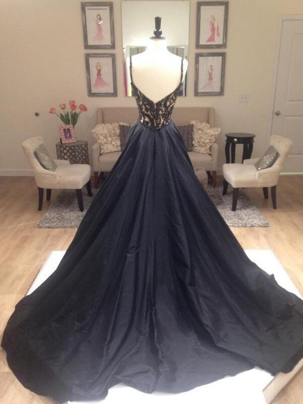Vestidos de graduación de tafetán sin mangas, corte en A/elegante, con escote en V