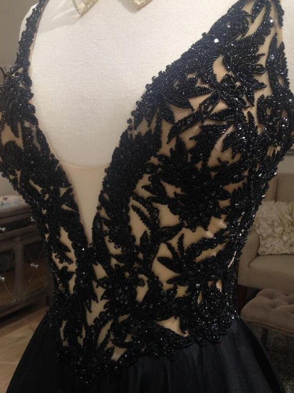 Vestidos de graduación de tafetán sin mangas, corte en A/elegante, con escote en V