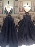 Vestidos de graduación de tafetán sin mangas, corte en A/elegante, con escote en V