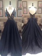 Vestidos de graduación de tafetán sin mangas, corte en A/elegante, con escote en V
