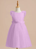 Vestido de niña de las flores de corte A, de satén y tul, hasta la rodilla 