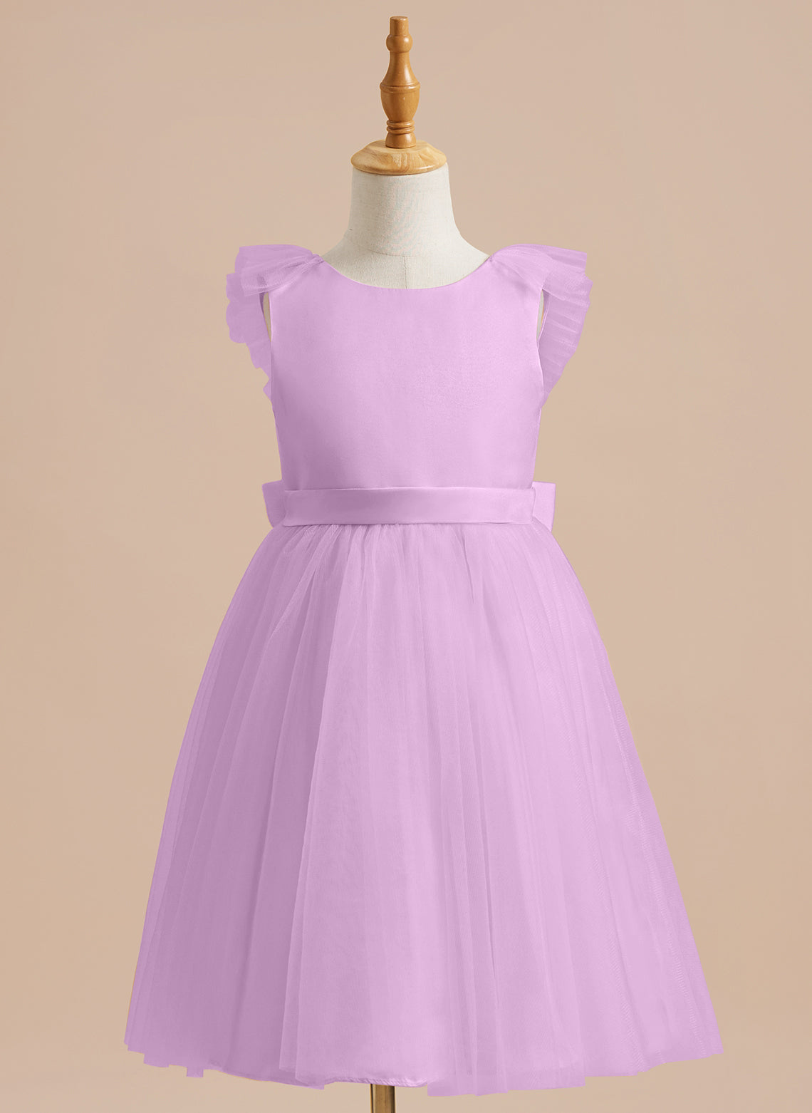 Vestido de niña de las flores de corte A, de satén y tul, hasta la rodilla 