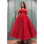 Vestido de fiesta glamuroso y dramático, corte A, estampado, hombros descubiertos, sin mangas