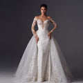 Loverxu Mermaid Vintage Wedding Dresses 2023 Sweetheart Long Sleeve Vestido De Novia Appliques Detachable Train Robe De Mariee