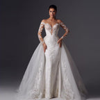 Loverxu Mermaid Vintage Wedding Dresses 2023 Sweetheart Long Sleeve Vestido De Novia Appliques Detachable Train Robe De Mariee