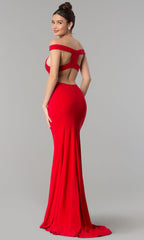 Women's Off Shoulder Maxi Evening Dress – Elegant Formal Gown