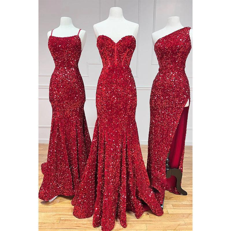 Vestido de fiesta largo con lentejuelas y brillantes de corte tubo/columna 