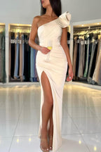 Mermaid Evening Dress One Shoulder Sleeveless With Split