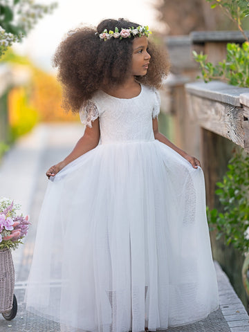 A-line Lace Ankle-length Boho Flower Girl Dress