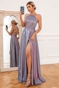 Robe de bal longue violette à paillettes