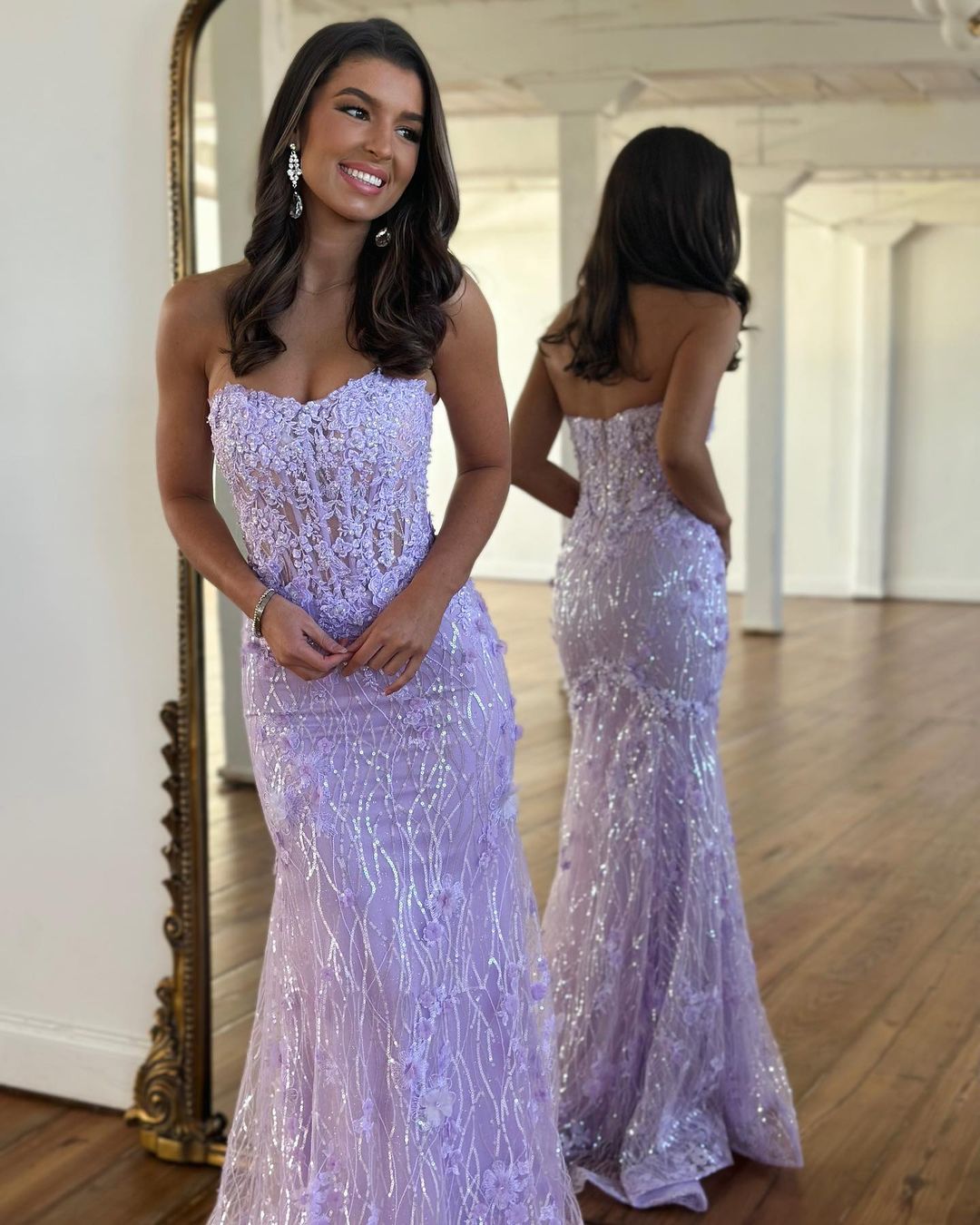 Baoleely Raina |Mermaid Strapless Sequined Lace Prom Dress