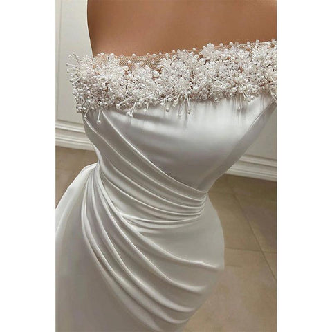 Robe de soirée fourreau bustier plissée à perles