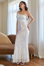 Robe de bal longue asymétrique à sequins