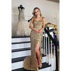 Sheath/Column Straps Sequined Split Sleeveless Prom Dress