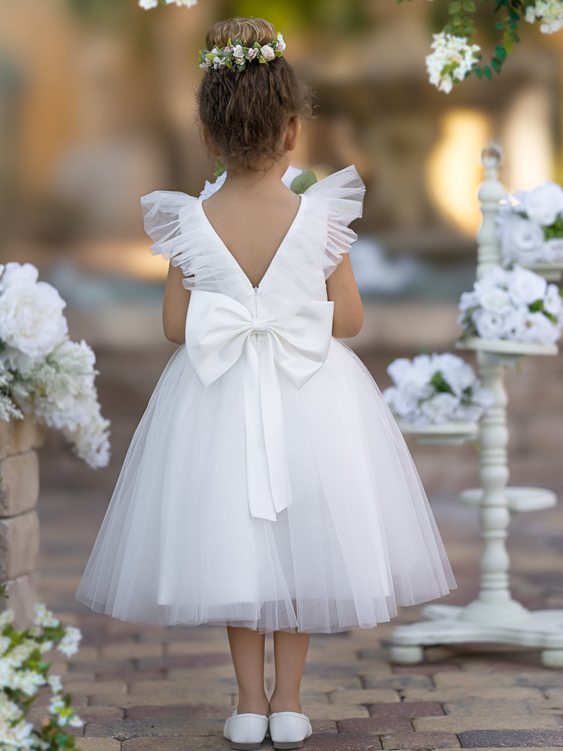Vestido de niña de las flores de corte A, de satén y tul, hasta la rodilla 