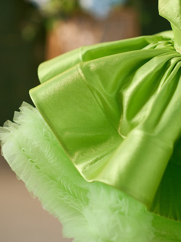 Vestido verde de tul satinado hasta la rodilla para bebé niña 