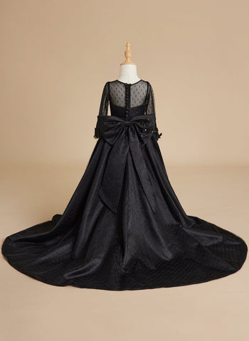 Vestido de gala/vestido negro de princesa con cola de barrido de satén 