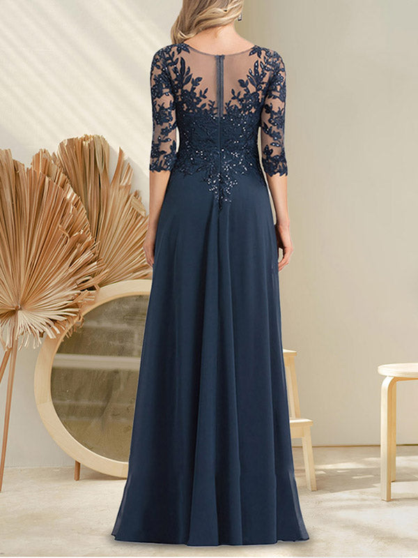 Vestido de novia de corte A, escote en V, largo hasta el suelo, de gasa de encaje con lentejuelas para la madre de la novia