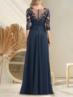 Vestido de novia de corte A, escote en V, largo hasta el suelo, de gasa de encaje con lentejuelas para la madre de la novia