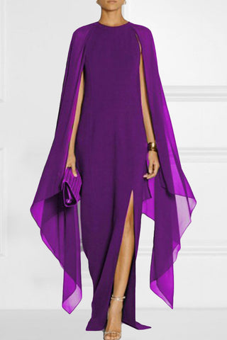 Vestidos de noche elegantes de estilo británico, lisos, con abertura y cuello redondo. 