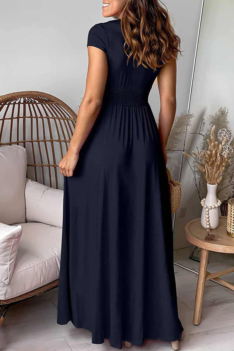 Elegante vestido de noche liso con escote en V y abertura (7 colores) 