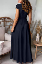 Elegante vestido de noche liso con escote en V y abertura (7 colores) 