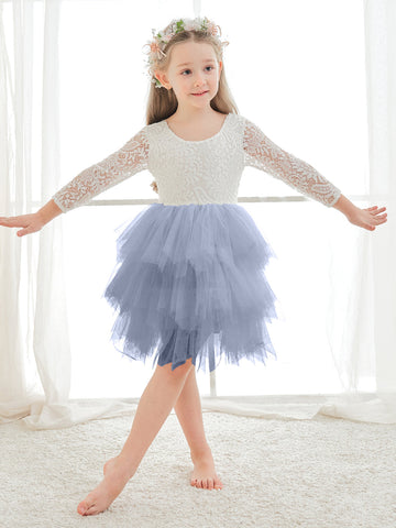 Vestido blanco de tul y encaje hasta la rodilla (2003227580) 