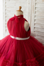 Vestido burdeos de tul hasta la rodilla (2003227640) 