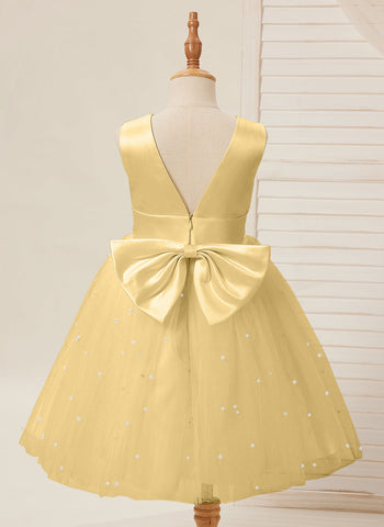 Vestido de princesa/vestido de princesa de satén y tul hasta la rodilla para niña de las flores 