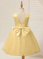 Vestido de princesa/vestido de princesa de satén y tul hasta la rodilla para niña de las flores 