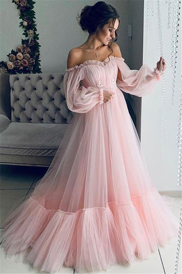 Robe de bal sirène en tulle bleu ciel à manches longues